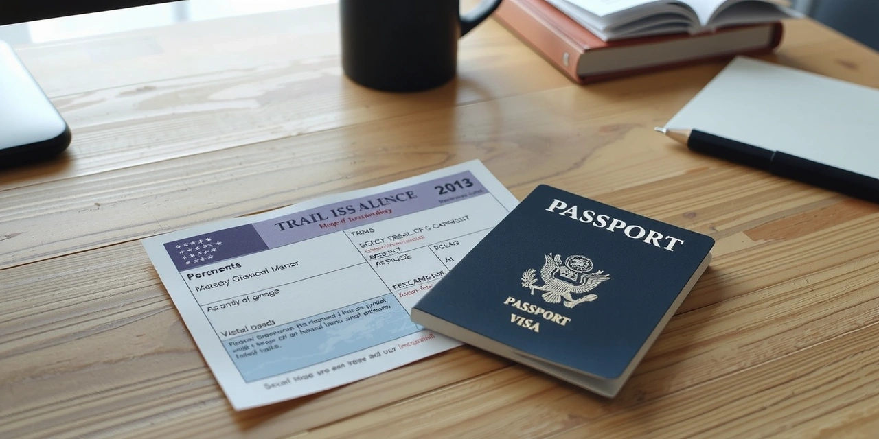 Американская виза и документы на столе