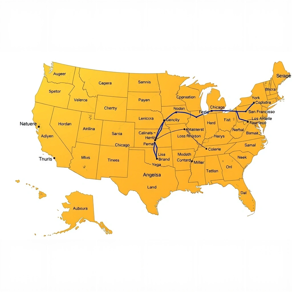 Карта Соединенных Штатов Америки с основными туристическими маршрутами